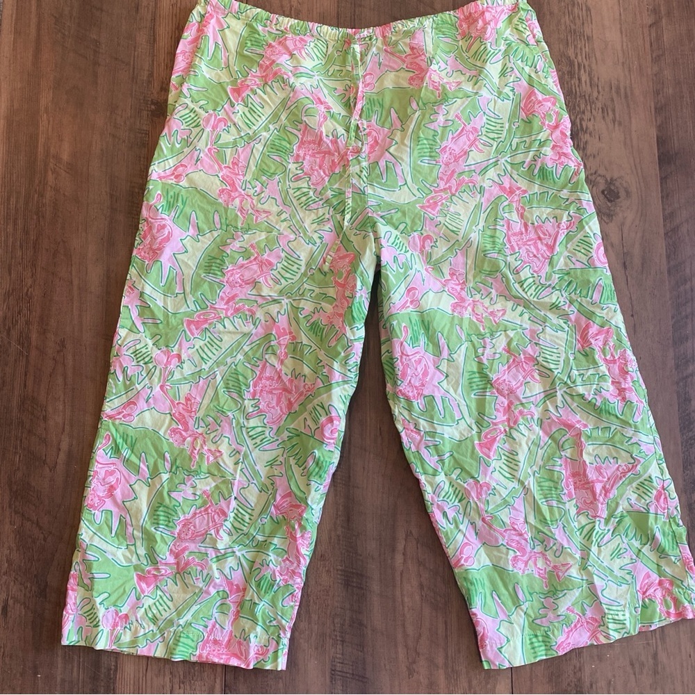 Lilly Pulitzer • Vintage Monkey Print Capri Pajama Pants Pink Green • Size M